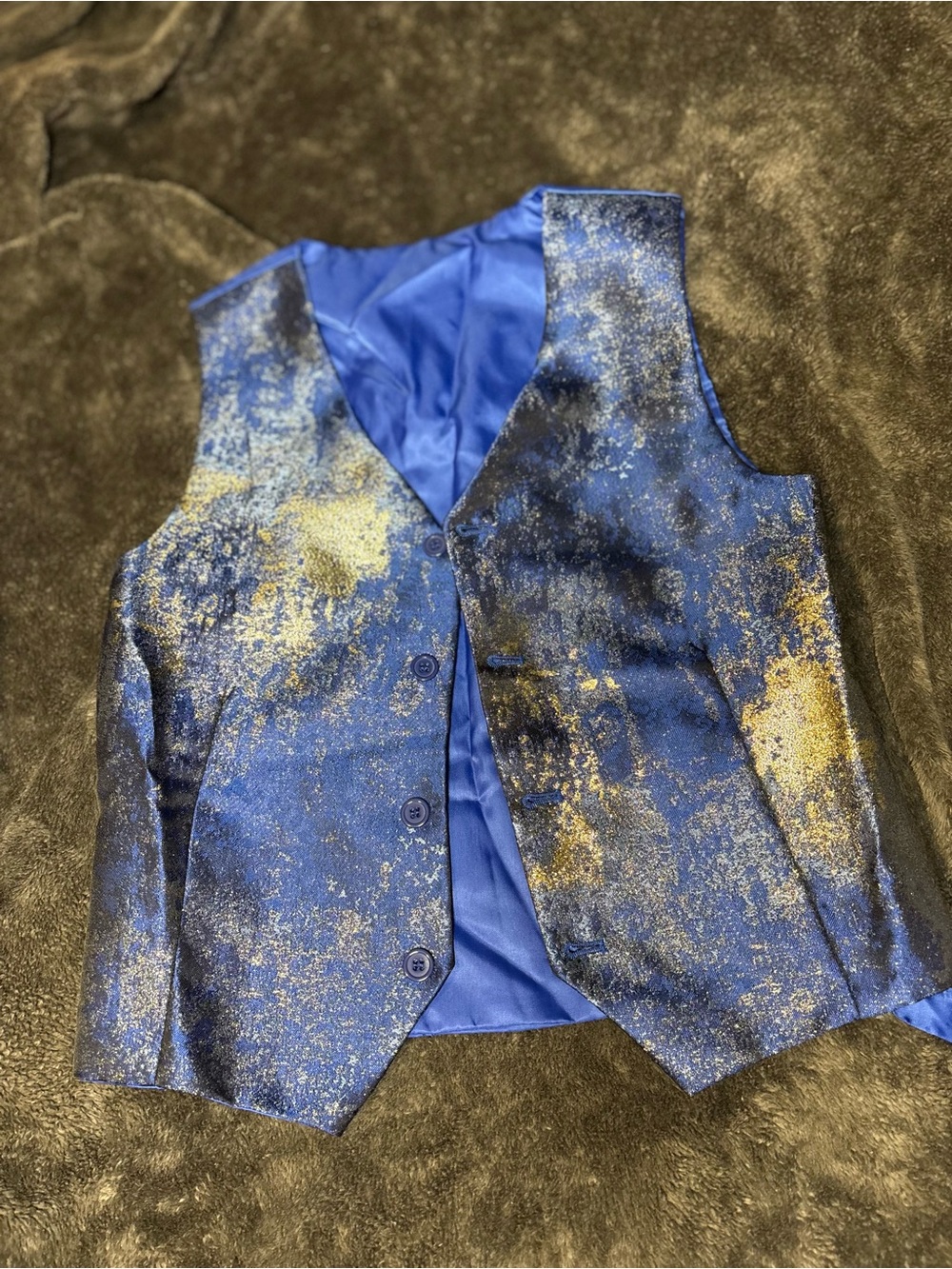 Boys Blue & Gold Metallic Pattern Dress Vest